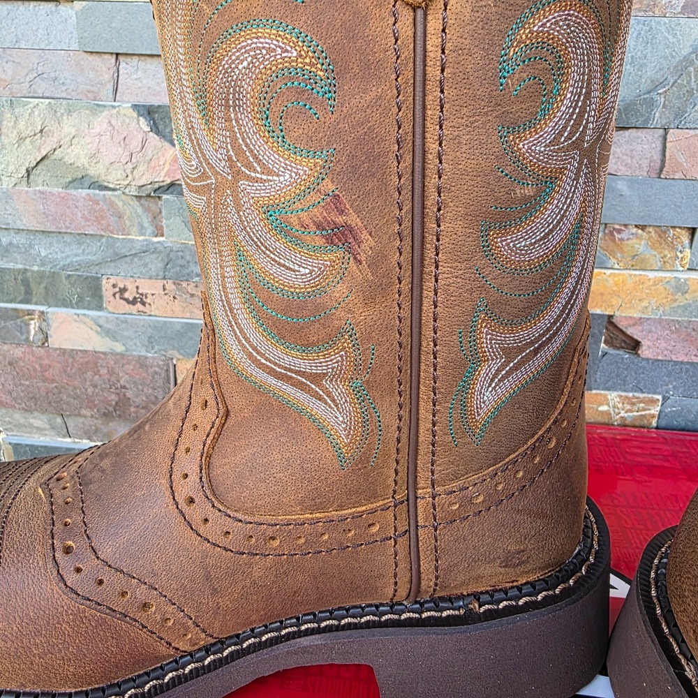 Justin Boots INJI Brown Water Buffalo Wide Square Toe Boots Size 6.5B GY9984 NEW - Picture 3 of 16